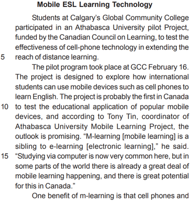 Texto Mobile Questão TEXTO:MOBILE ESL Learning technology. Disponível em: